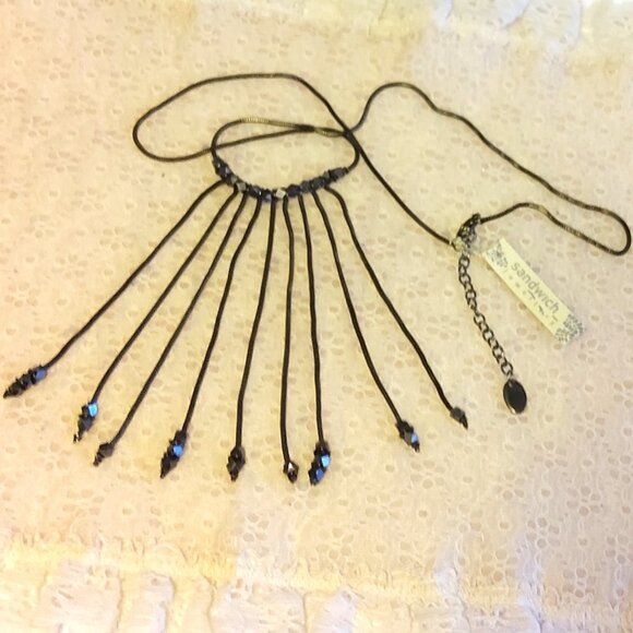 Vintage NEW sandwich jewellery Black Chain Pendant VTG Necklace - Picture 4 of 8